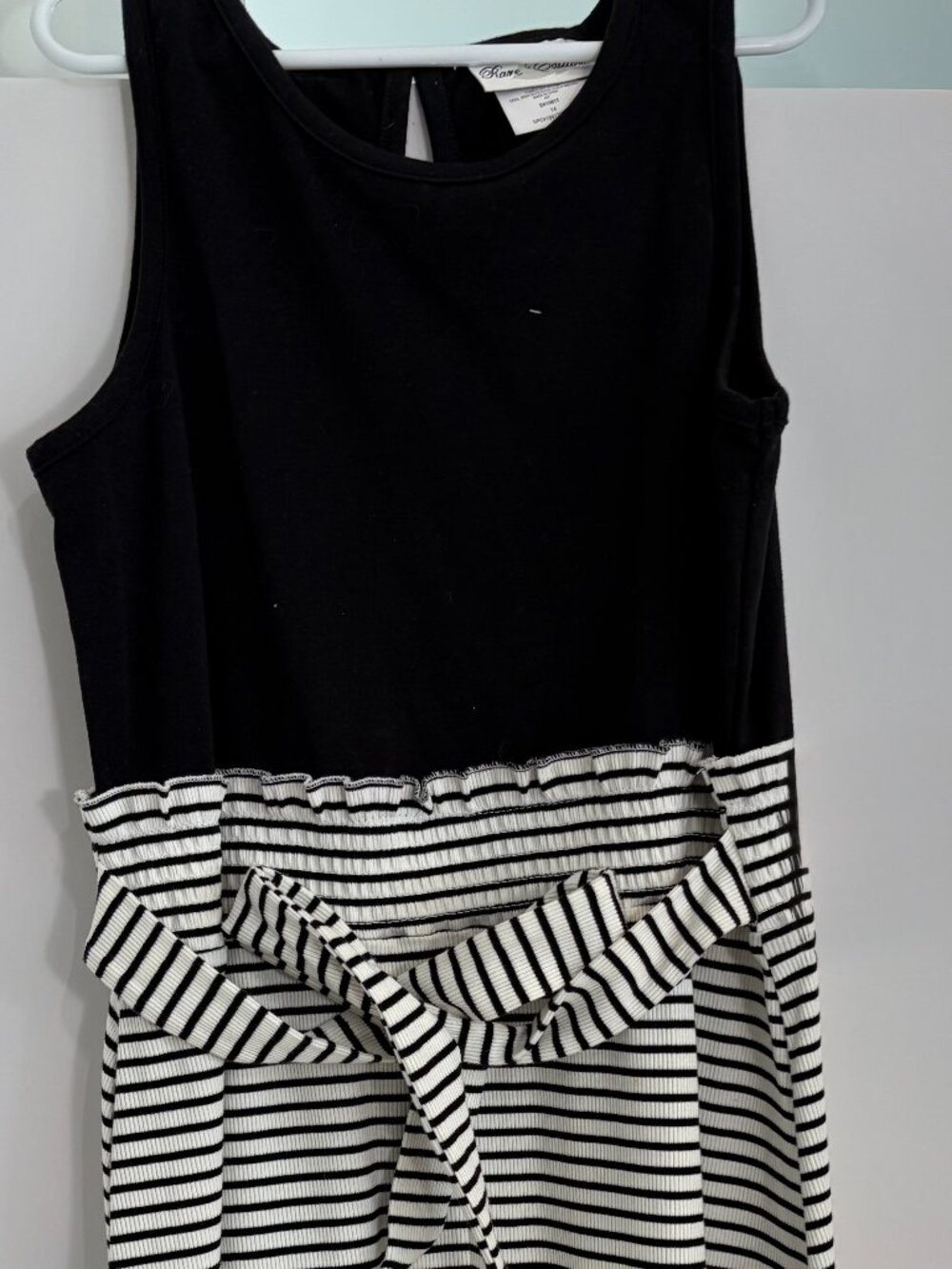 Rare Edition Dress Girls 14yr Black with White Stripes and Adjustable Waist Ties